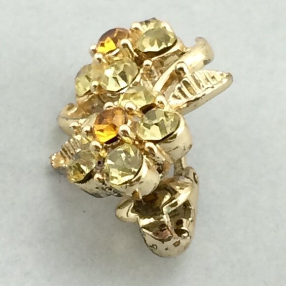 Vintage Coro Yellow Orange Gold Flower Clip On Earrings Cocktail Sparklers Leaf - Picture 11 of 16